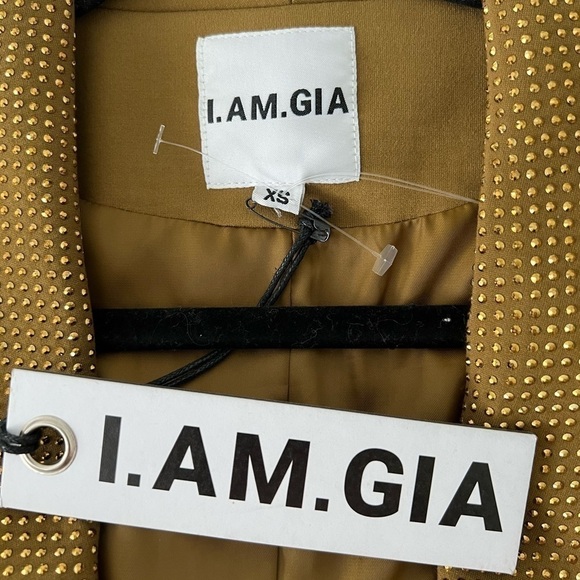 I.AM.GIA Mariah Rhinestone Encrusted Structured Blazer Jacket Gold NEW with tags - Picture 10 of 16